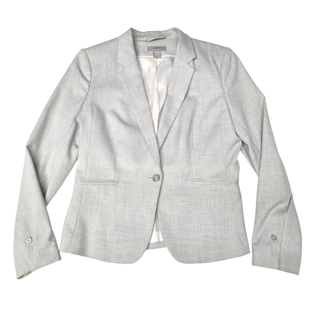 HM Womens Light Gray Textured Single Button Blazer Jacket Size 10 Minimalist